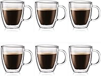 Vista 5 de Juego de 6 tazas de café con aislamiento ultra transparente de doble pared, tazas de té verde moca, tazas de té negro, vidrio de borosilicato real