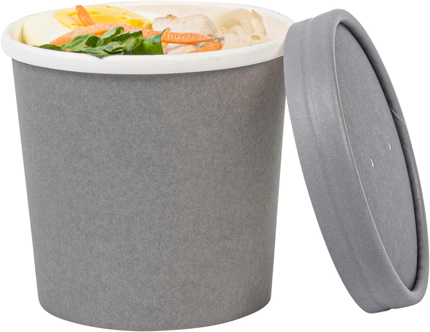 Restaurantware-Bio Tek 12 Ounce Disposable Soup Cups, 200 Microwavable Paper Soup Cups - Vented Lids Sold Separately, Hot And Cold Foods, Gray Paper To Go Containers, For Desserts Or Treats