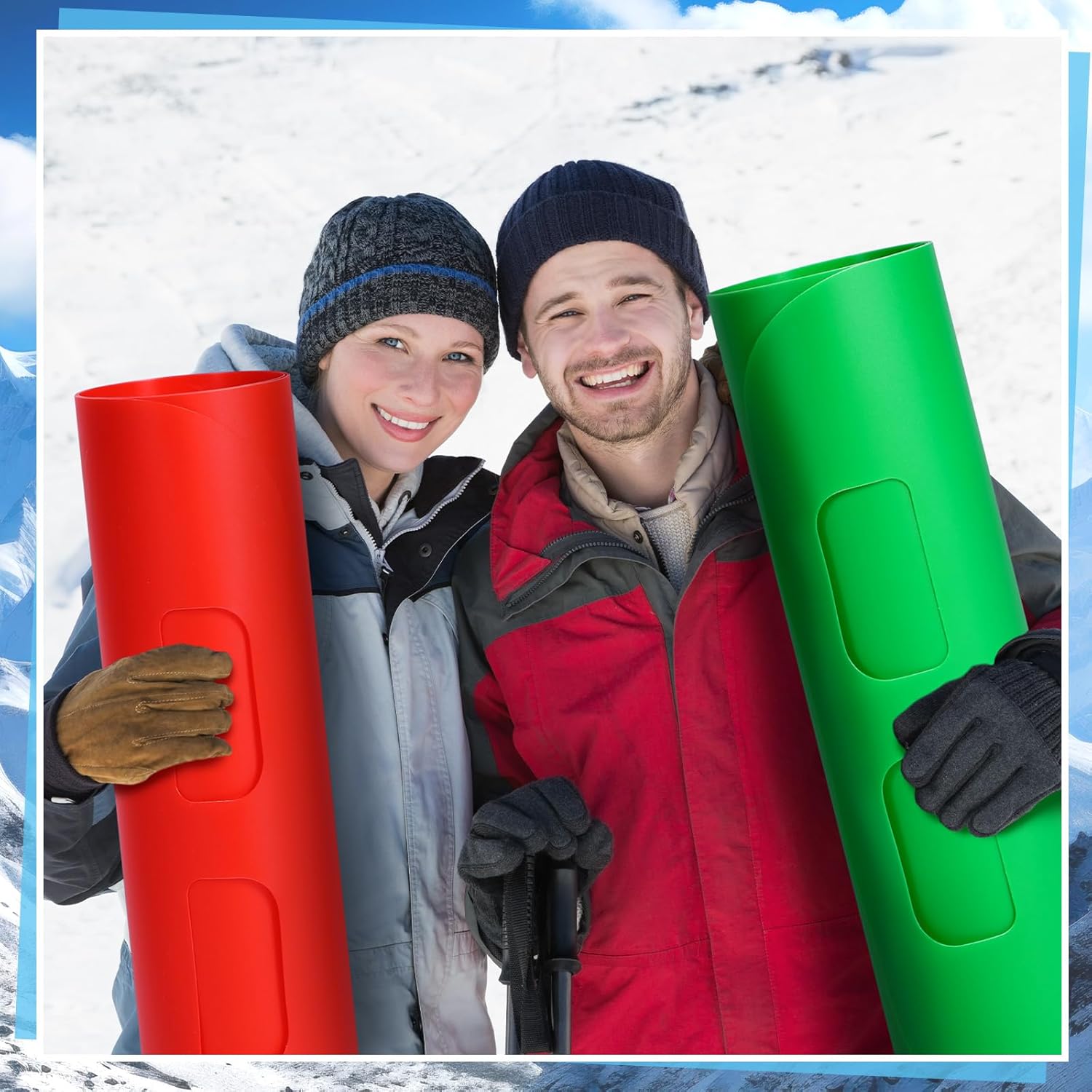 4 Pcs Winter Roll up Snow Sled Mat for Adults 53.9 Inch Flexible Plastic Lightweight Carpet High Speed Snow Sled Portable Carrying Snowboard Equipment for Ski Outdoor Sports