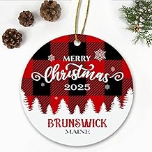 Merry Christmas Brunswick Maine Ornament2025 - Xmas Holiday Keepsake for Decor Brunswick ME Ornament Souvenir Gift Family Friends - New Home Ornament 3" Plastic