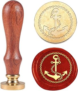1pc Anchor & Helm Wax Sealing Stamp Vintage Wax Seal Stamp Gift for Christmas 25mm Removable Brass Head Stamp with Wooden Handle Invitation Card Wax Stamp for Envelope Card Gift Decoration