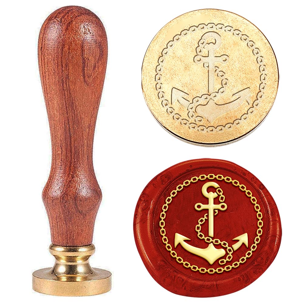 1pc Anchor & Helm Wax Sealing Stamp Vintage Wax Seal Stamp Gift for Christmas 25mm Removable Brass Head Stamp with Wooden Handle Invitation Card Wax Stamp for Envelope Card Gift Decoration