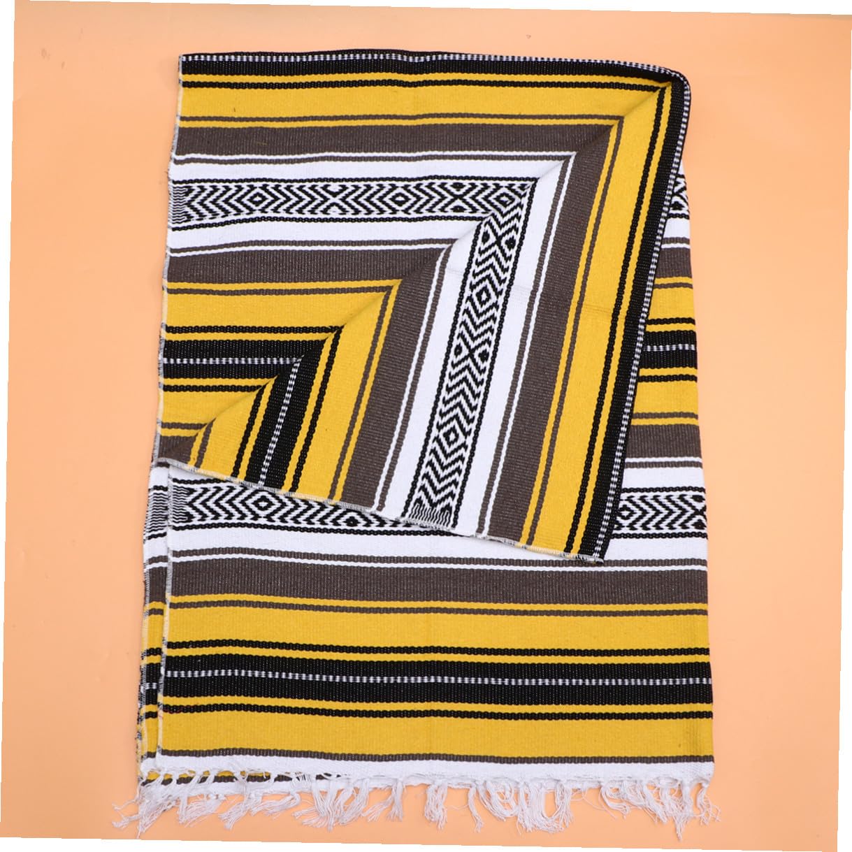 Coperta Messicana Intrecciata per Yoga e Divano in Poliestere e Cotone, Spessa e Vibrante, per Soggiorno e Ufficio, Coperta Multifunzionale Color Giallo