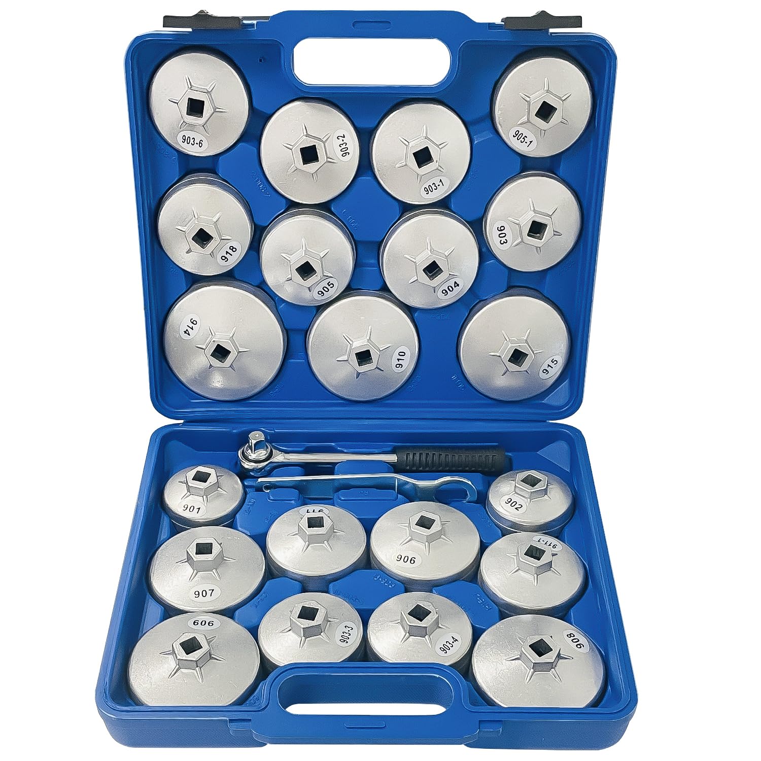 Juego de 23 llaves de vaso de filtro de aceite, juego de llaves de filtro de aceite de aleación de aluminio, herramienta de extracción de tapa de filtro de aceite de 1/2 pulgada con funda de
