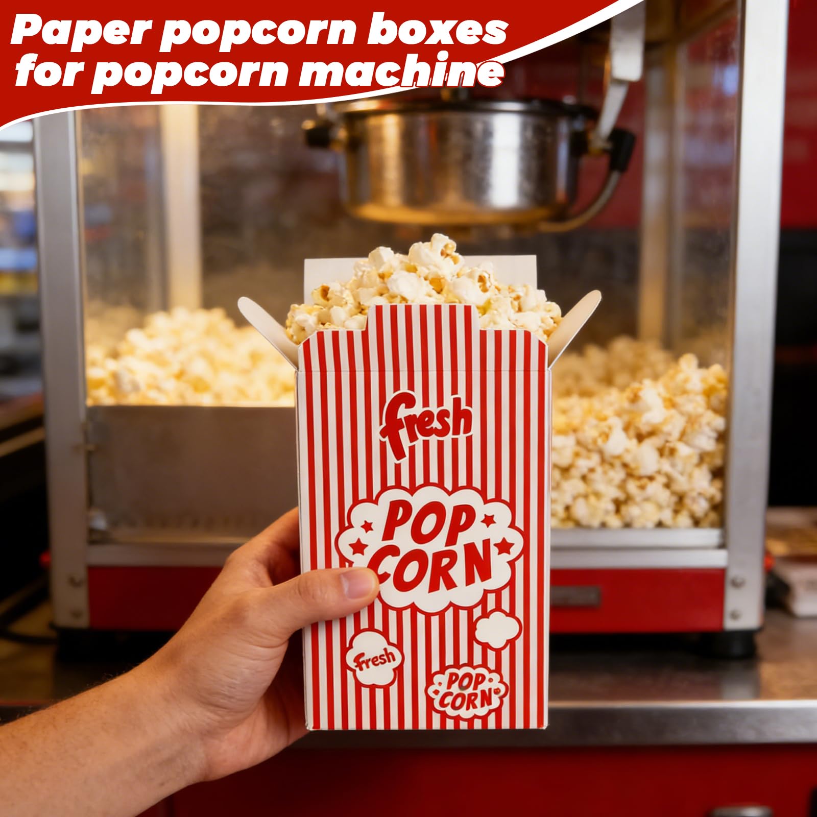 200 cajas desechables de papel para palomitas de maíz, 5 x 12 x 19 cm, bolsas de maíz a granel, porciones individuales, recipientes de palomitas de maíz a rayas rojas y blancas para fiestas
