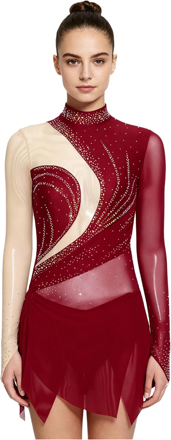 FEESHOW Women Figure Skating Dress Lyrical Dance Costumes