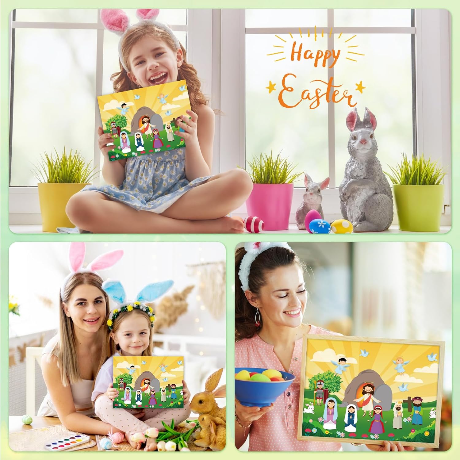 XJF 24 Pcs Make an Easter - He Lives Sticker for Kids Religious Gifts Easter Nativity Stickers Craft Ornaments Christian Jesus Stickers School Activities for Bible Sunday School Party Favors
