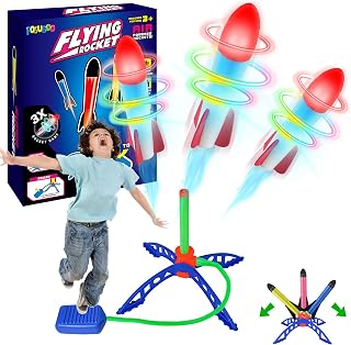 FOSUBOO Rocket Launcher Toy for Kids, 6 Rockets - Fun Backyard & Outdoor Kids Toys Gifts for Boys & Girls - High Flying Toy Foam Blaster Set - Multi-Player Adjustable Launch Stand