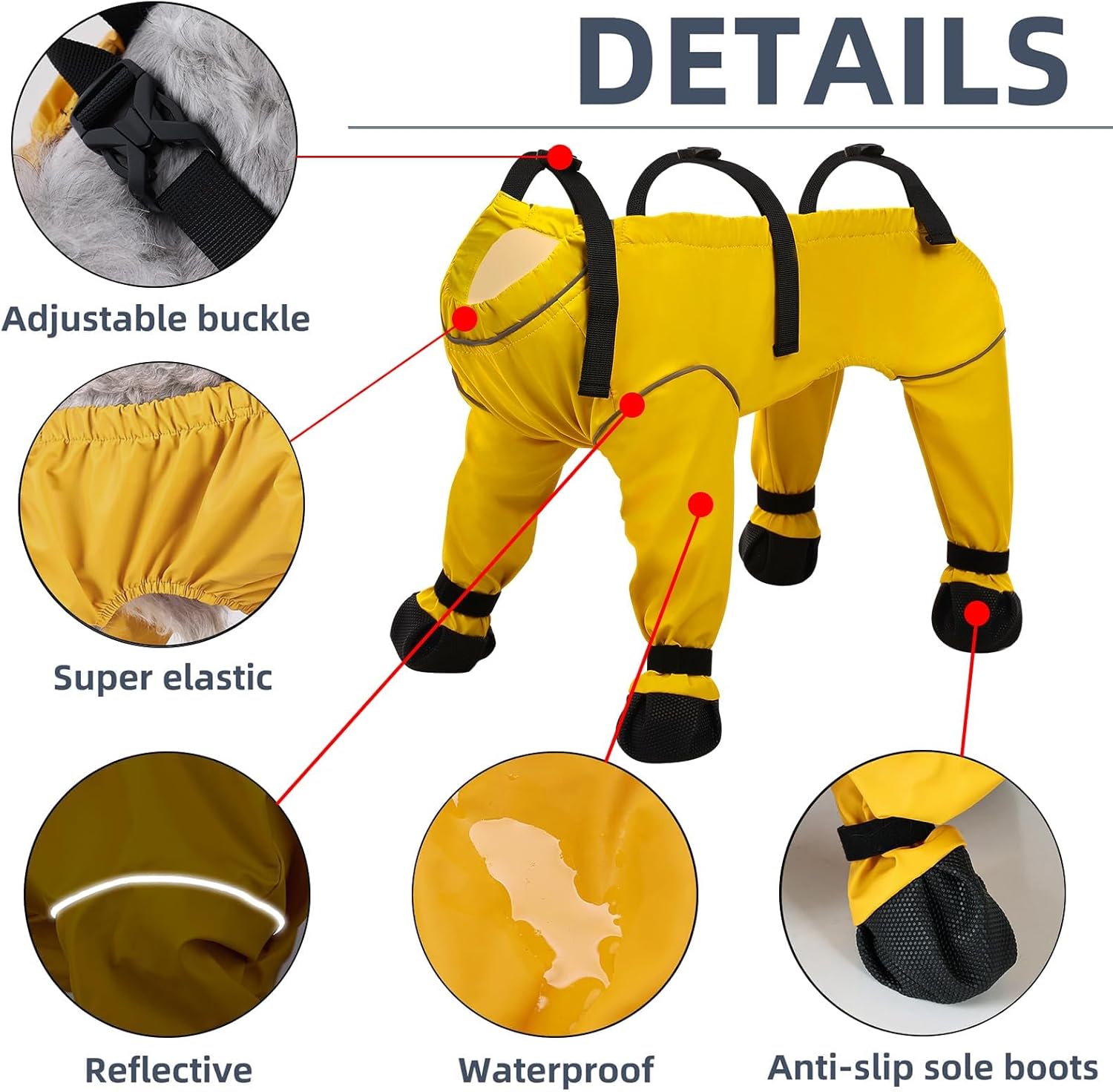 ASENKU Dog Shoes for Small Dogs, Soft Adjustable Dog Boots & Paw Protectors, Waterproof Anti-Slip Dog Clothes with Boots for Rainy Days, Running, Hiking, Outdoor Walking (Yellow, XL)