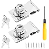 Jiozermi 2 Packs 2.5 Inch Keyed Locks with Lock, Keyed Different Latch, Twist Knob Keyed Locking Hasp for Cabinet Small Door, Chrome Plated
