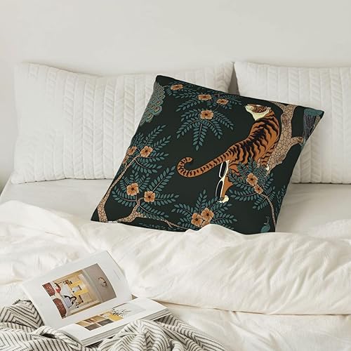 Miniatura 4 de Funda de almohada, diseño de tigre y pavo real, moderna, cuadrada, decoración para sofá, cama, silla, automóvil, 22 x 22 pulgadas