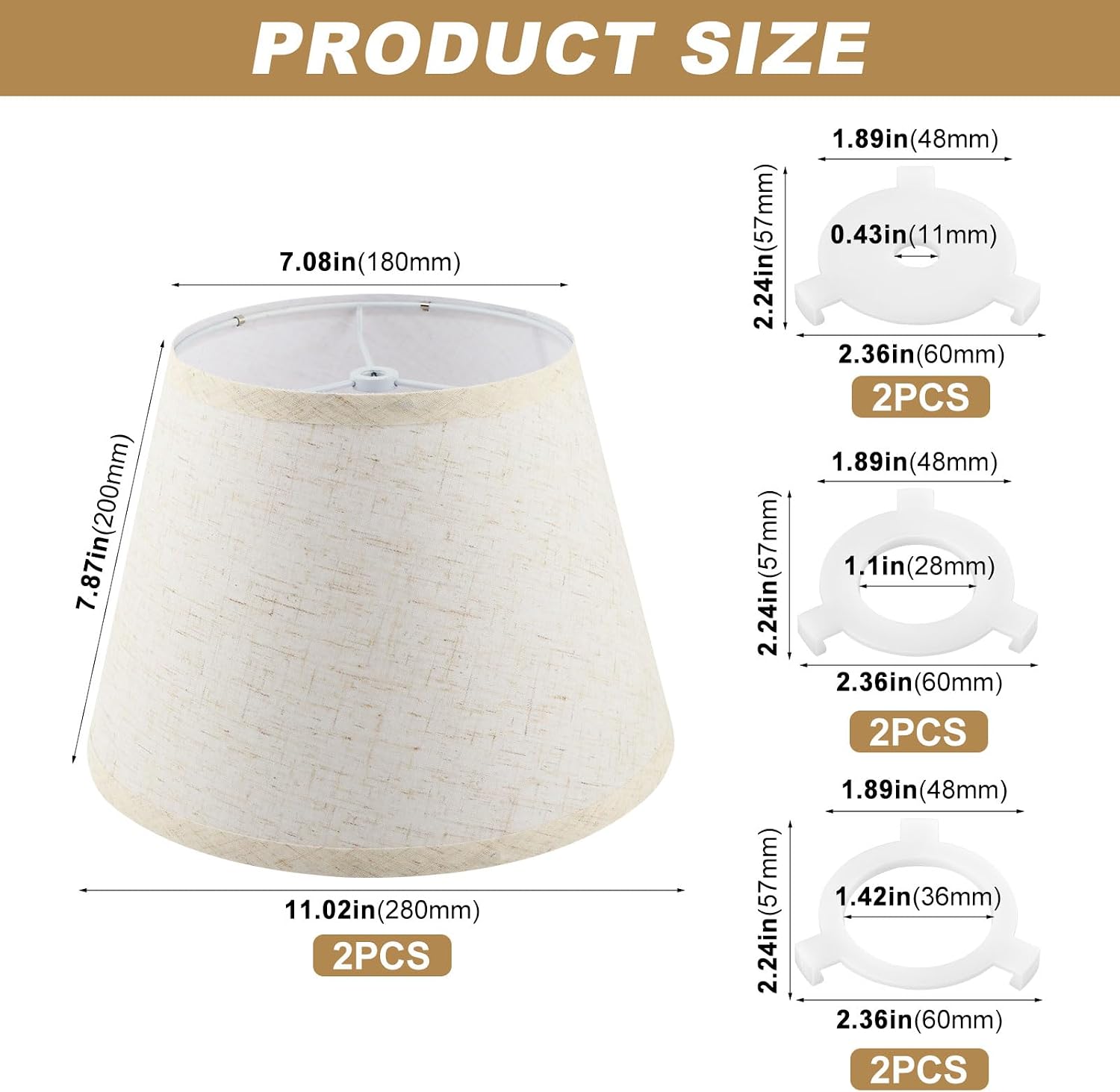 Lamp Shades Set of 2 for Table Lamps, Small Empire Spider Fitter, Beige | 7.08 in top x 11.02 in bottom x 7.87 in high replacement lamp shades for table lamps; harp and finial required