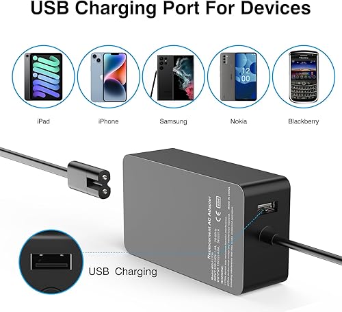 Miniatura 3 de [Versión mejorada] Cargador Surface Pro de 65 W para Surface Pro 3/4/5/6/7/8/9/X, compatible con Microsoft Surface Book Laptop/tablet, funciona con