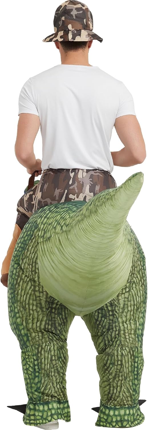 One Casa Inflatable Costume Dinosaur Riding T Rex Air Blow up Funny Party Halloween Costume for Adult