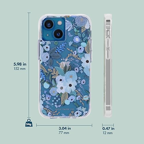 Miniatura 3 de Rifle Paper Co Funda para iPhone 13, protección contra caídas de 10 pies, acentos de lámina dorada, 6.1 pulgadas, Garden Party Blue