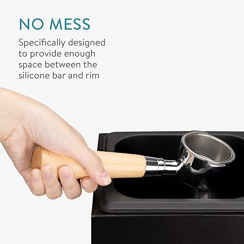 Miniatura 4 de Navaris Caja de café  Contenedor de acero inoxidable y madera para máquina de café expreso  Con barra de silicona para golpear moliendas de filtro