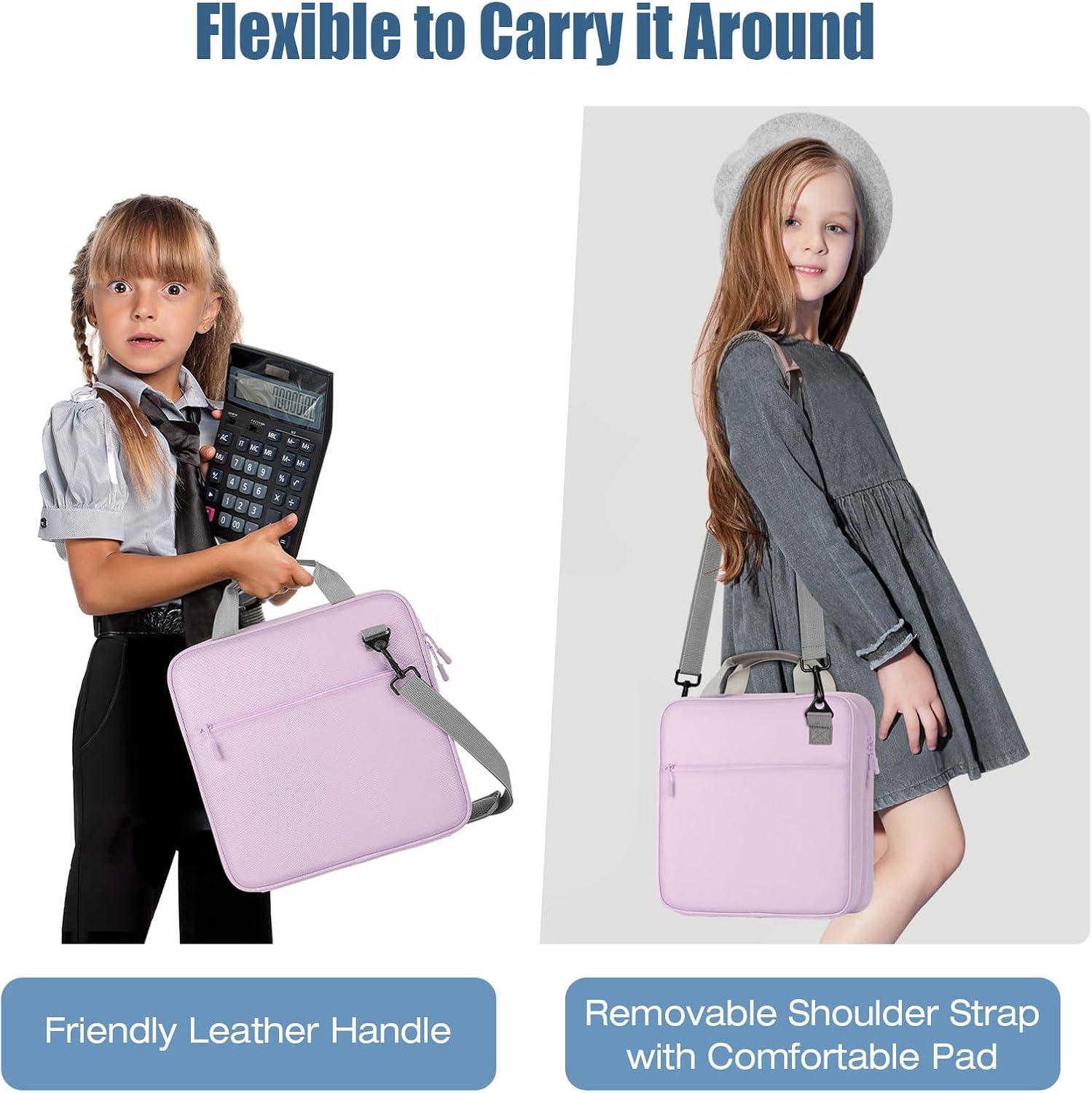 MoKo 2 Inch 3 Ring Zipper Binder - 500 Sheet Capacity with Shoulder Strap & Handle, Multi-Pocket Organizer for Middle School, Purple & Gray