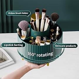 fanado 360 Rotate Makeup Brush Holder Organizer, Makeup Organizers Countertop, Makeup organization and Skincare Storage for Vanity, Desktop, Bathroom (Green)
