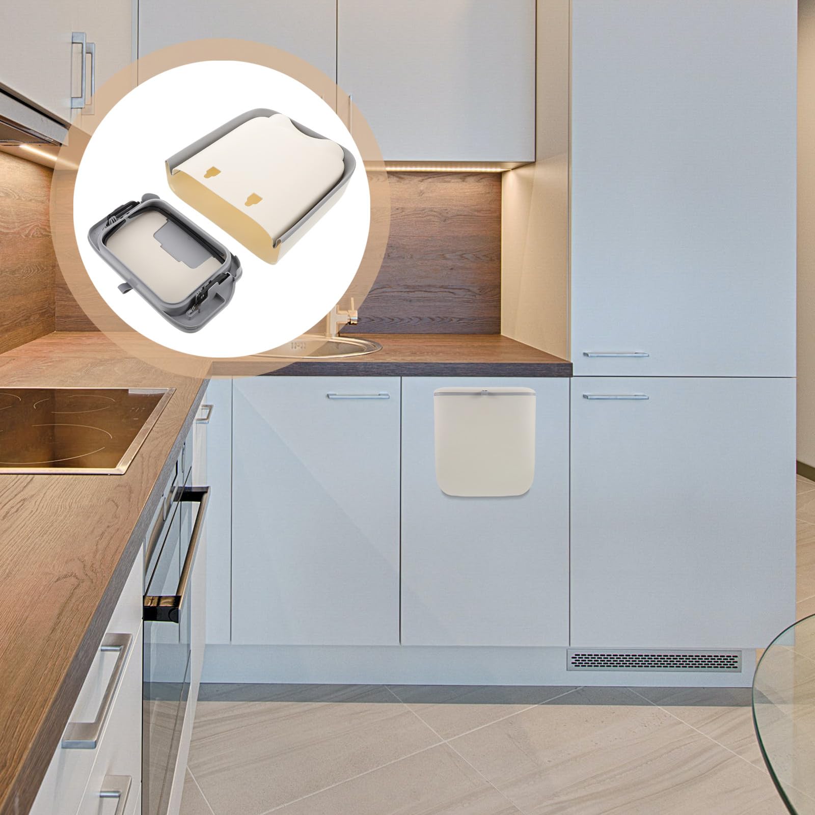 minkissy Einfacher Eleganter Abfalleimer Platzsparendes Design mit Deckel aus Kunststoff Faltbarer Hängender Küchenmülleimer zum Aufhängen für Badezimmer und Küche