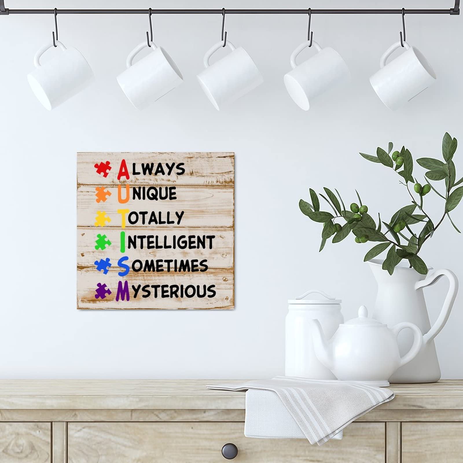Cartello Decorativo In Legno Per La Salute Mentale: Con Scritta Consapevolezza Autismo, 10x5 Cm, Con Corda - 2