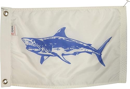 Bandera de pesca Mako Shark Boat de 12 x 18 pulgadas, nailon duradero para todo tipo de clima con ojales para exteriores, fabricada en Estados Unidos