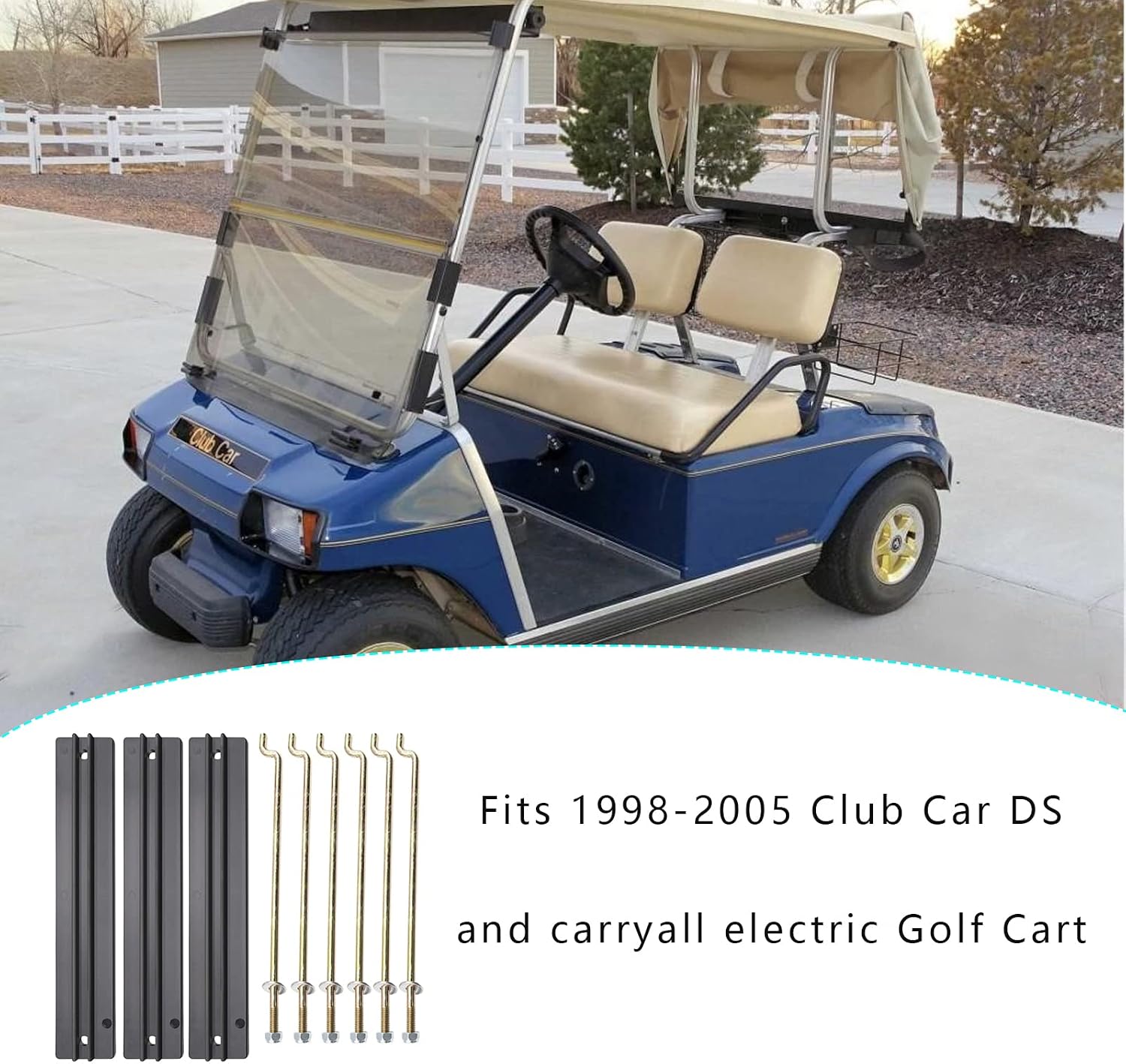 Drive-up Golf Cart Battery Hold Down Plate, Rods, Washers & Nuts,for Club Car DS and Carryall Electric 1998-2005