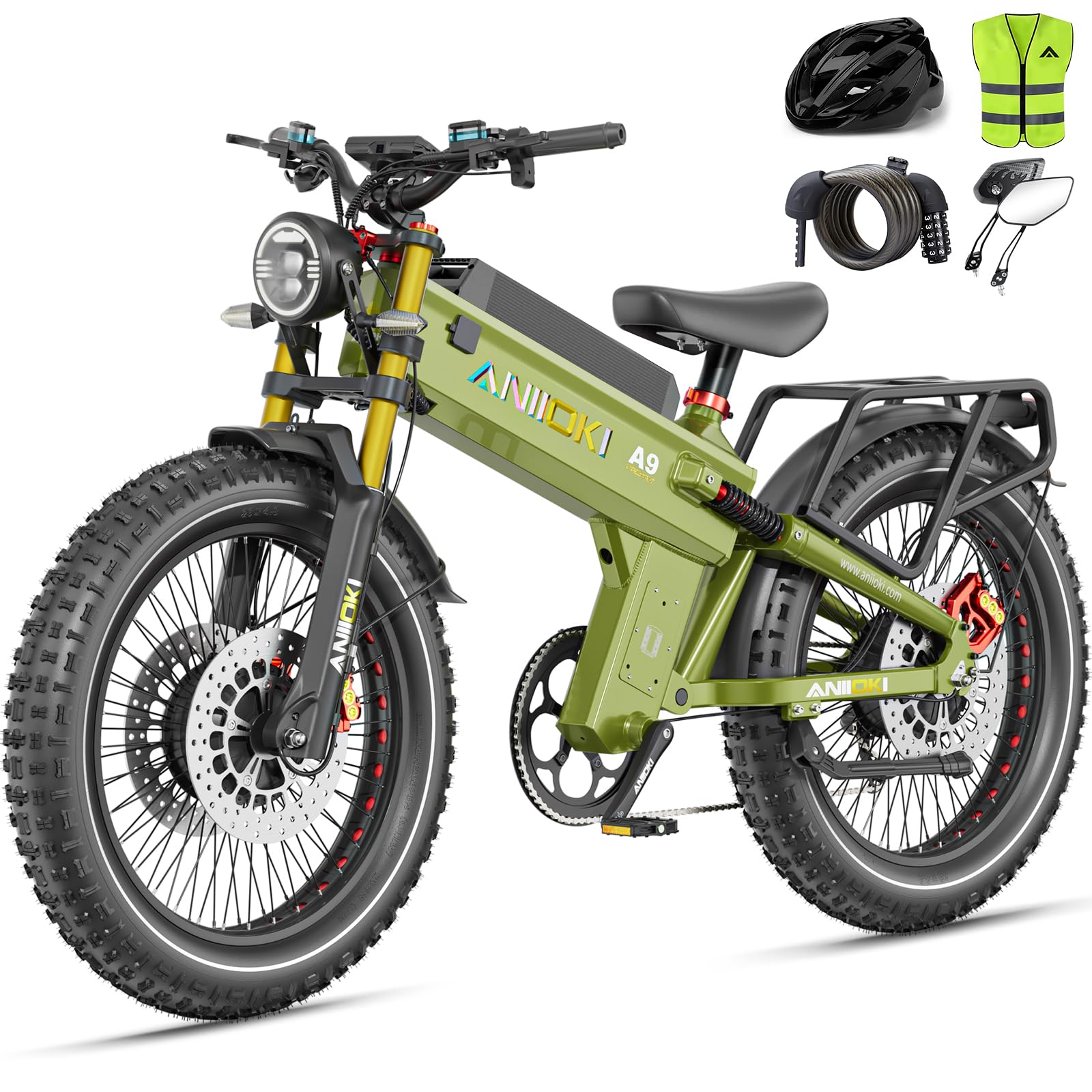 ANIIOKI6000W A9 Pro Max Dual Motor Ebike,Electric Bike with 60V 70/80ah Battery,45+ Mph Top Speed, 26 * 4.8" Fat Tire Dirt Bike, 200 Miles Commuting Bike，2025 Upgraded Version