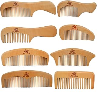 Xuanli 8-Piece Peach Wood Hair Comb Set - Anti-Static, No Snag Family Gift for Beard, Hair, Mustache, Kids (S021)