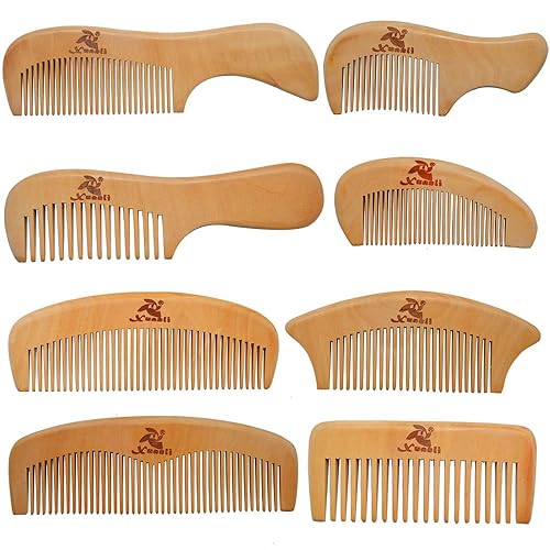 Xuanli Juego de 8 peines de madera con antiestático y sin enganches, cepillo hecho a mano para barba, cabeza, bigote con caja de regalo (S021) disponible en Yaxa Colombia
