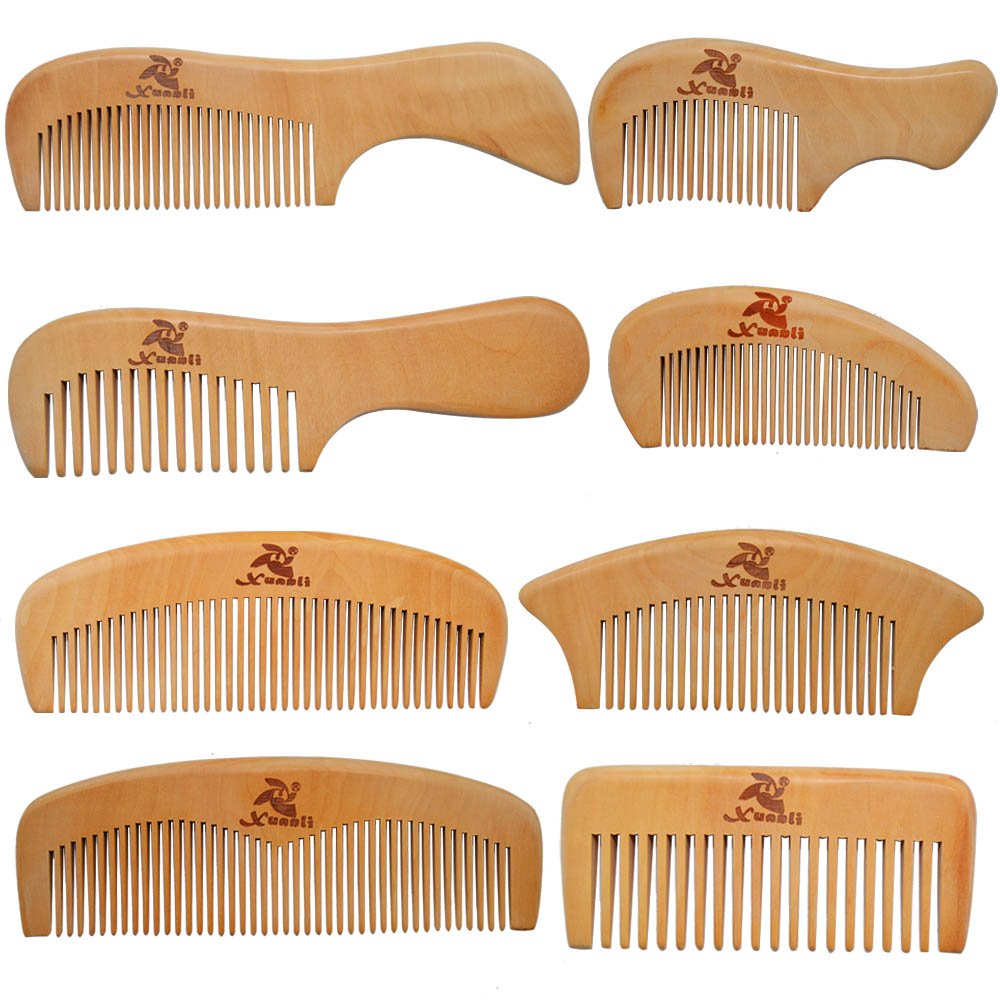 Xuanli 8 Pcs The Family Of Hair Comb set - Wood with Anti-Static & No Snag Handmade Brush for Beard, Head Hair, Mustache With Gift Box (S021)