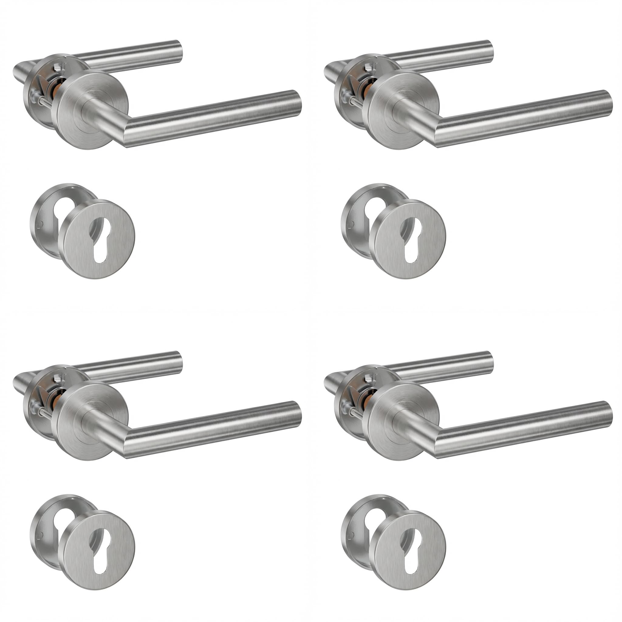 Henyin Silver 4 Pack Of Stainless Steel Door Lever Handle With Cylinder Hole Escutcheon,Mortise Door Lock Handle, Color (So2-103C-4)