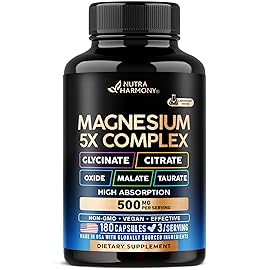 Magnesium Supplement - 5 in 1 Complex | Glycinate | Citrate | Malate | Taurate | Oxide - Made in USA - Stress, Muscle & Heart Support - Vegan, Natural, Non-GMO - 180 Capsules, 2 Month Supply