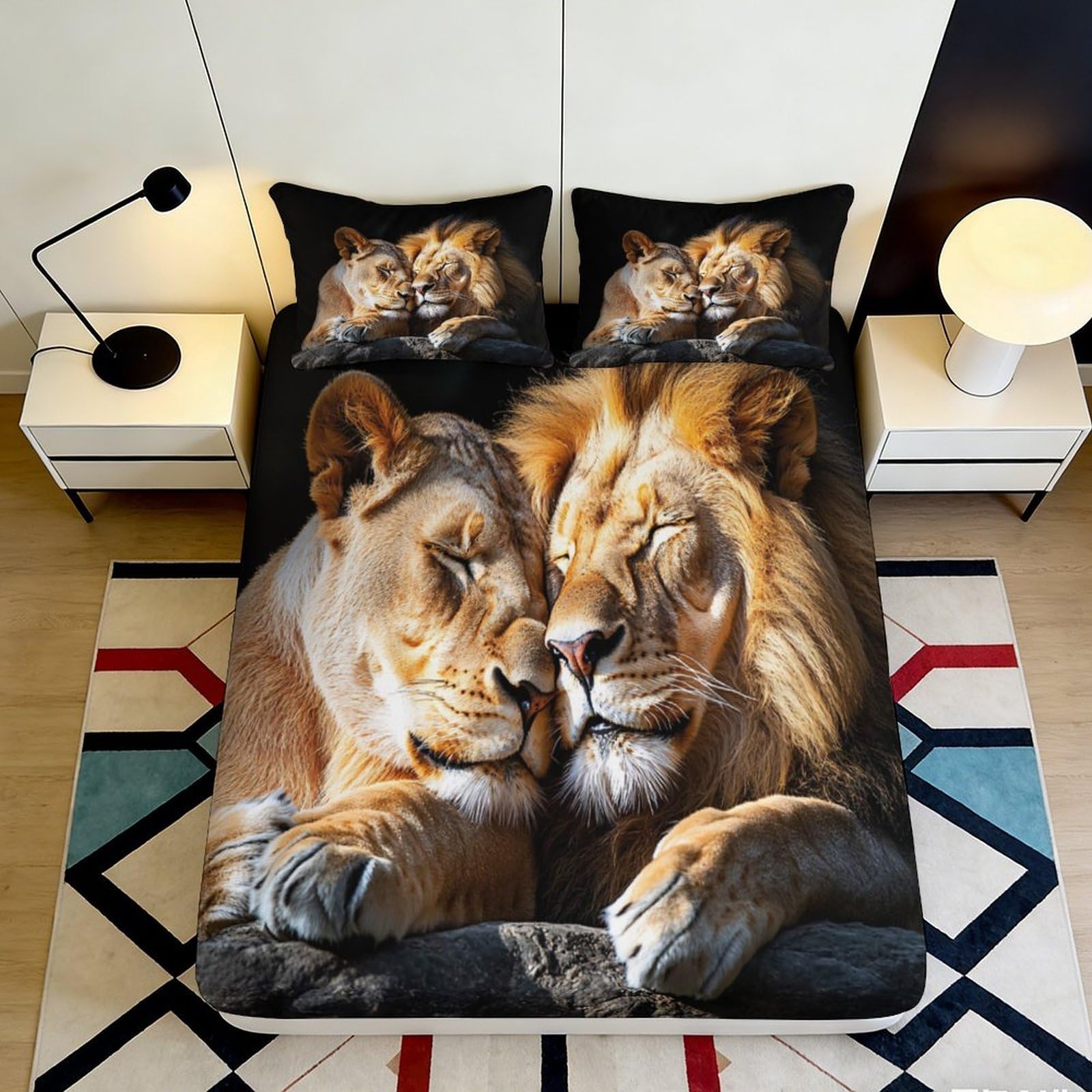 Dhbaneiok Style-6 3D Printed Lion Couple Fitted Sheet Microfiber Soft Breathable Wild Animal Bed Cover For Bedroom Guest Room Decor 90X200x25cm