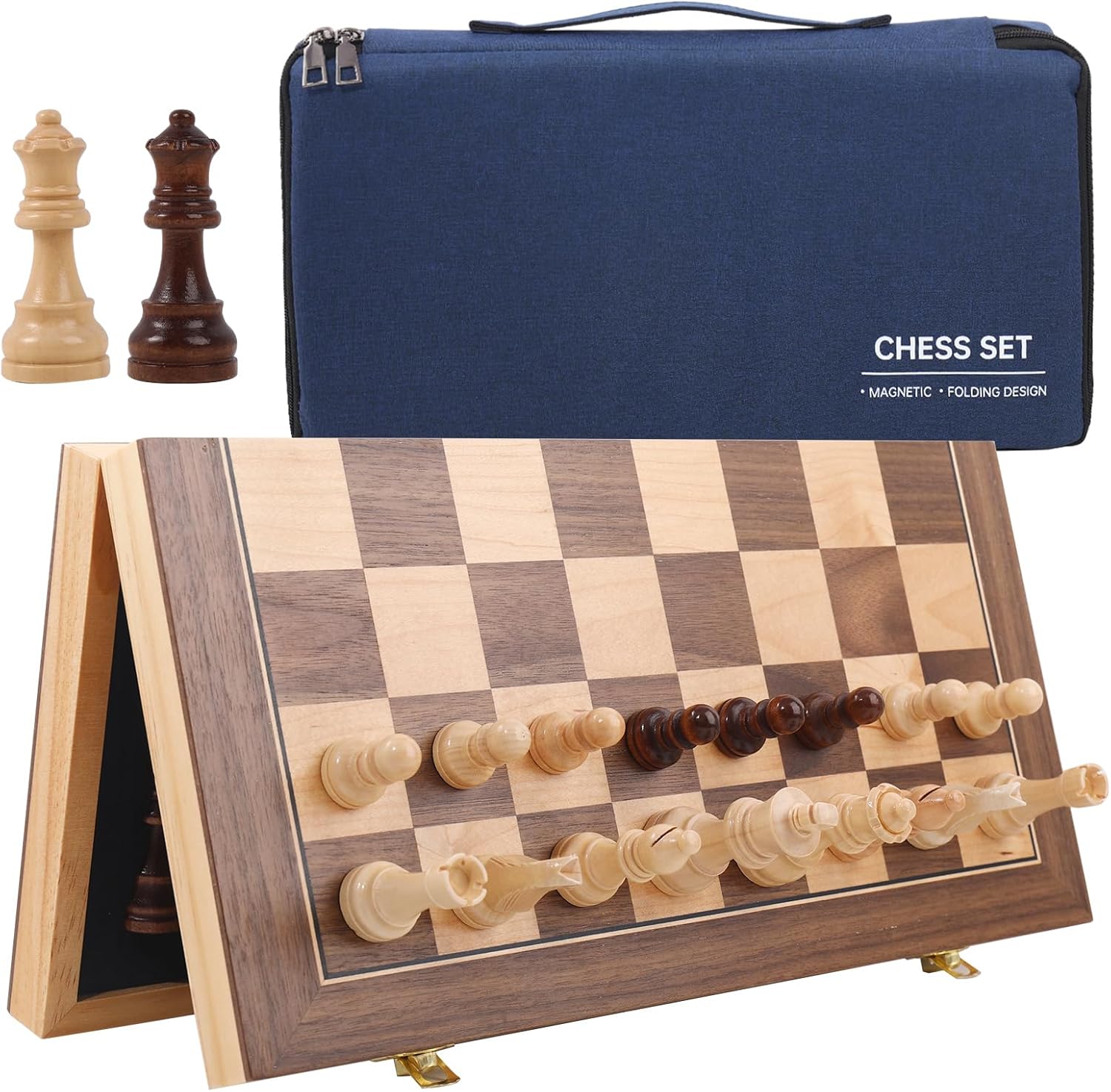Wooden Chess Set 15 Inch - Classic Handcrafted Game Board for Adults with Extra Queen Pieces and Storage Box - Ideal for Home and Travel -Magnetic (Stanton Piece)