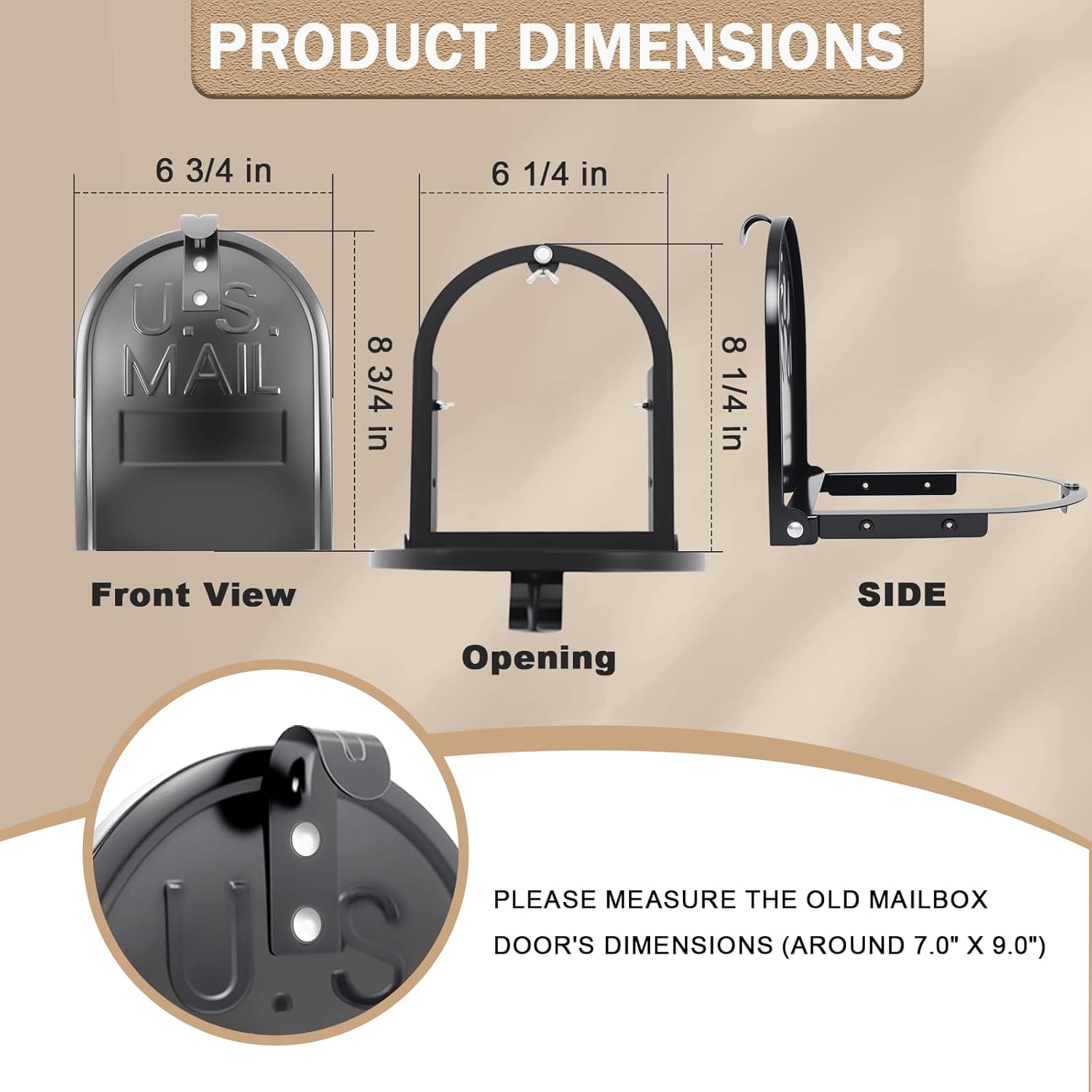 Mailbox Door Replacement, 6 1/4" (W) x 8 1/4" (H) Black Metal Snap-in Repair Kit, Mailbox Cover with Magnetic Closure, Rustproof Mailbox Door Insert for Brick & Standard Mailbox
