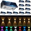 Solar Fence Lights Outdoor, 12 Pack Warm & Cool White RGB LED IP68 Waterproof Wall Mount Sconce Up & Down Solar Lights for Outside Garden Patio Backyard Garage Step(Black