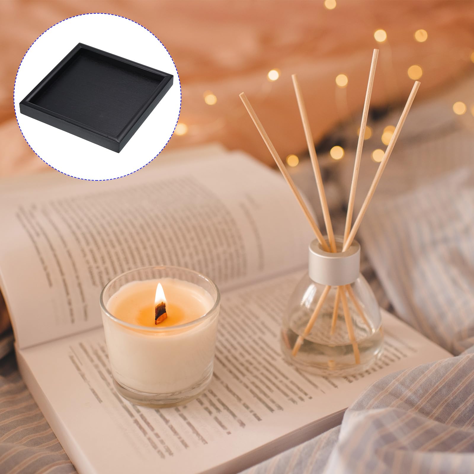 M METERXITY Wood Serving Tray, Square Wooden Decorative Platter, Kitchen Trays, Centerpiece Candle Holder Trays - Image 2