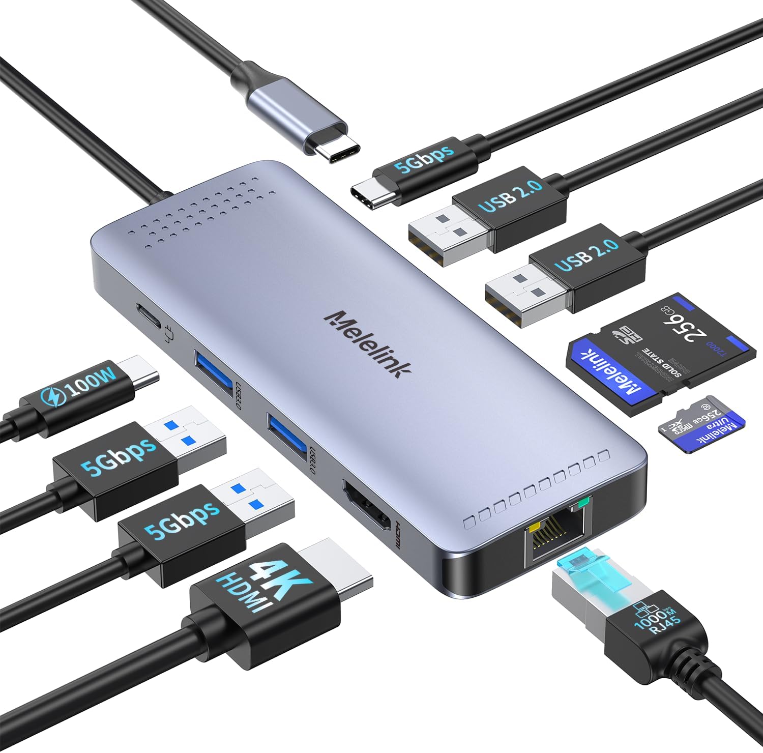 USB C Hub Ethernet, 10 in 1 USB-C to HDMI 4K@60 Adapter with Gigabit Ethernet, 100W PD, USB-A&C Data Ports and SD/TF Slot, USBC Dock MultiPort Dongle for MacBook, Dell, HP, Lenovo, etc