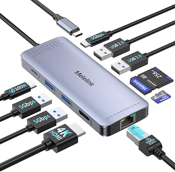 USB C Hub Ethernet 10 in 1 USB-C to Ethernet Multiport Adapter Dongle with HDMI 4K@60Hz