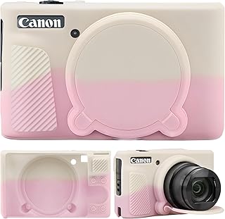 Funda para cámara digital Canon PowerShot SX740 HS/SX730 HS, bolsa protectora de silicona suave, cubierta de lente extraíble, funda de silicona suave para cámara, color blanco brumoso y rosa