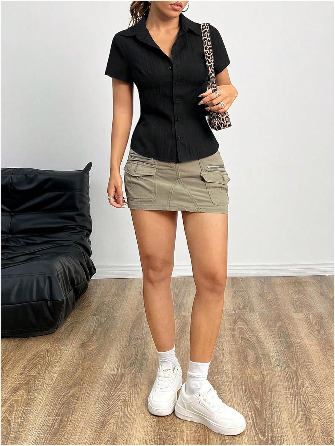 SweatyRocks Women's Button Down Shirts Collared Short Sleeve Textured Work Blouses - Image 5