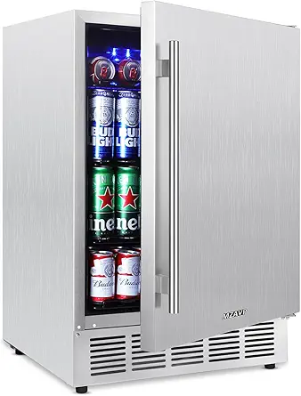 24 Inch Outdoor Beverage Refrigerator - Stainless Steel, 180 Can Capacity, Built-in or Freestanding, Waterproof, Fast Cooling