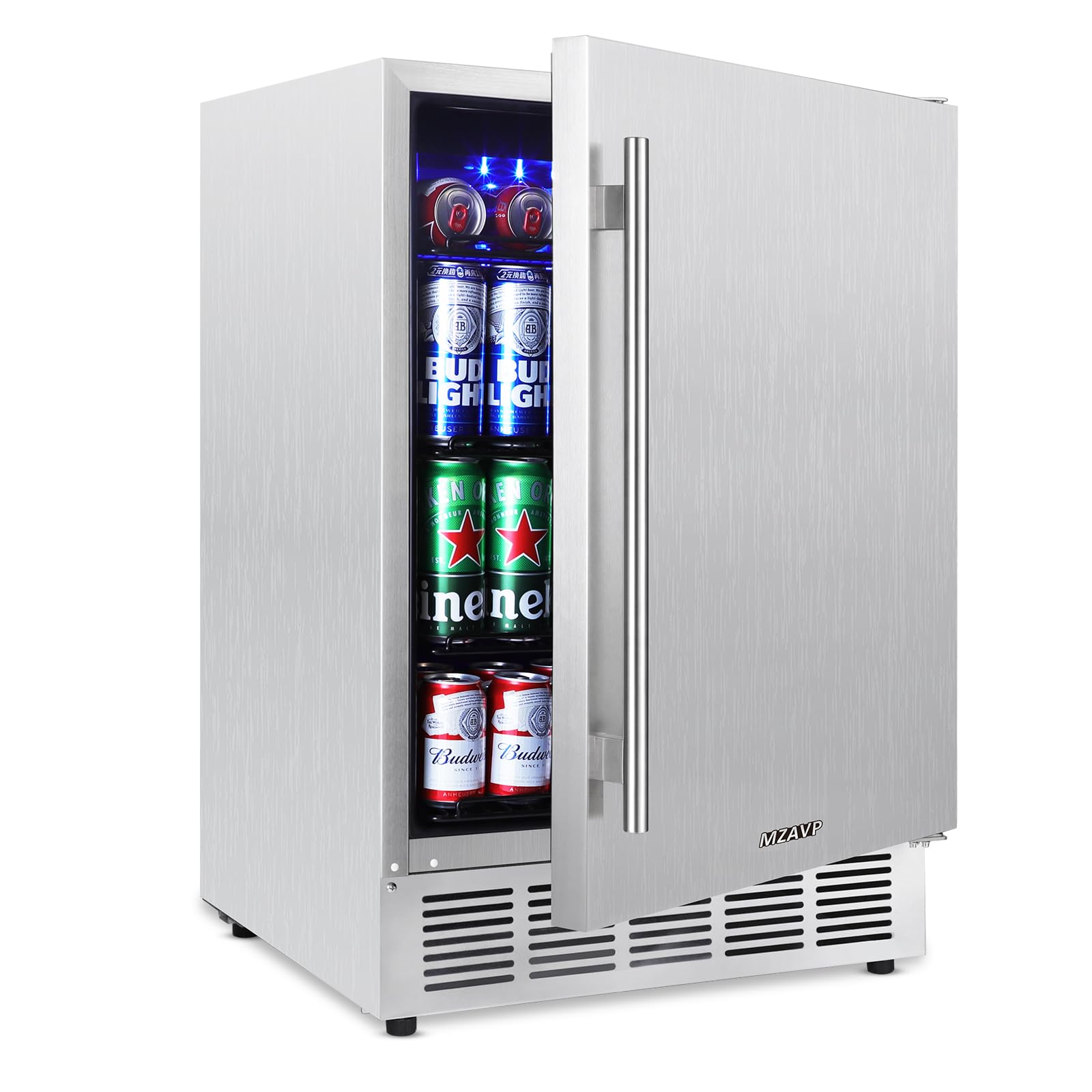 Mzavp 24 Inch Outdoor Beverage Refrigerator, Stainless Steel Beverage Fridge 180 Can Under Counter Built-In/Freestanding, Waterproof, Fast Cooling, Low Noise - Outdoor Refrigerator For Home And Patio | Fridge.com