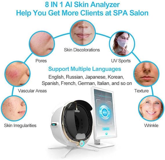 3D Skin Analysis Machine Professional Facial – AI Imaging 13.3-Inch Facial Moisture Analyzer, High-Definition Facial Diagnostic Tool for Salons & Spas, Multilingual Support,Black