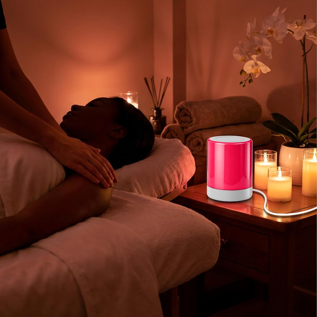 Máquina electrónica de sonido de cuenco tibetano | 8 frecuencias curativas, luz nocturna roja, control táctil, temporizador automático, enchufe USB, para meditación, sueño, yoga y curación de chakras