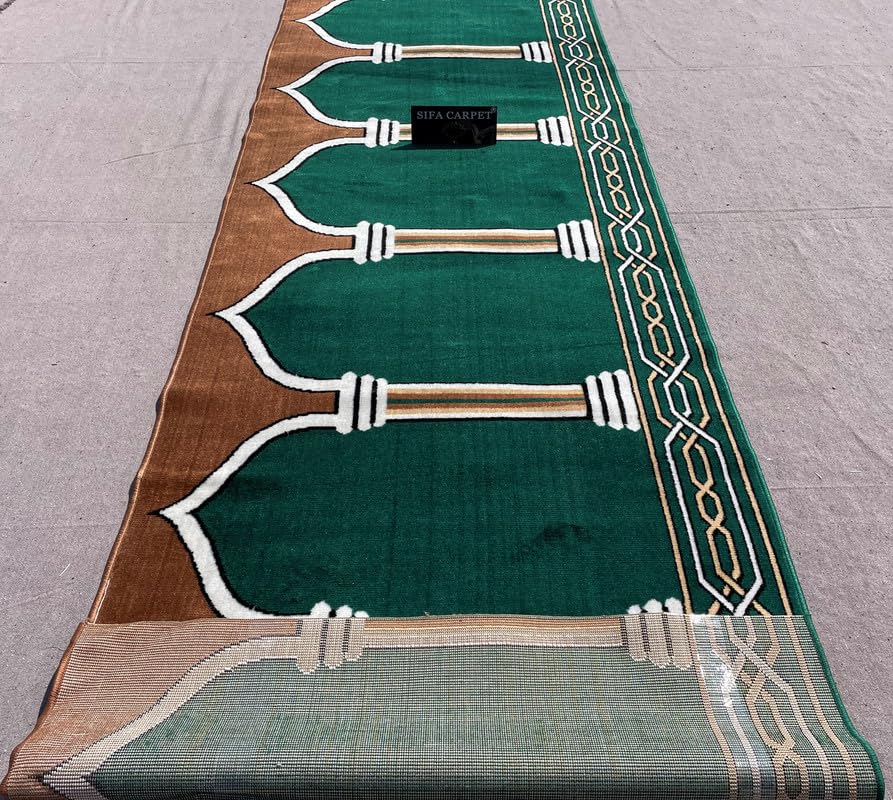 Image of Sifa Carpet Luxury Anti Skid Acrylic Zanamaj Prayer Carpet Rolls for Masjid and Gallery(Green 4x50 Feet)