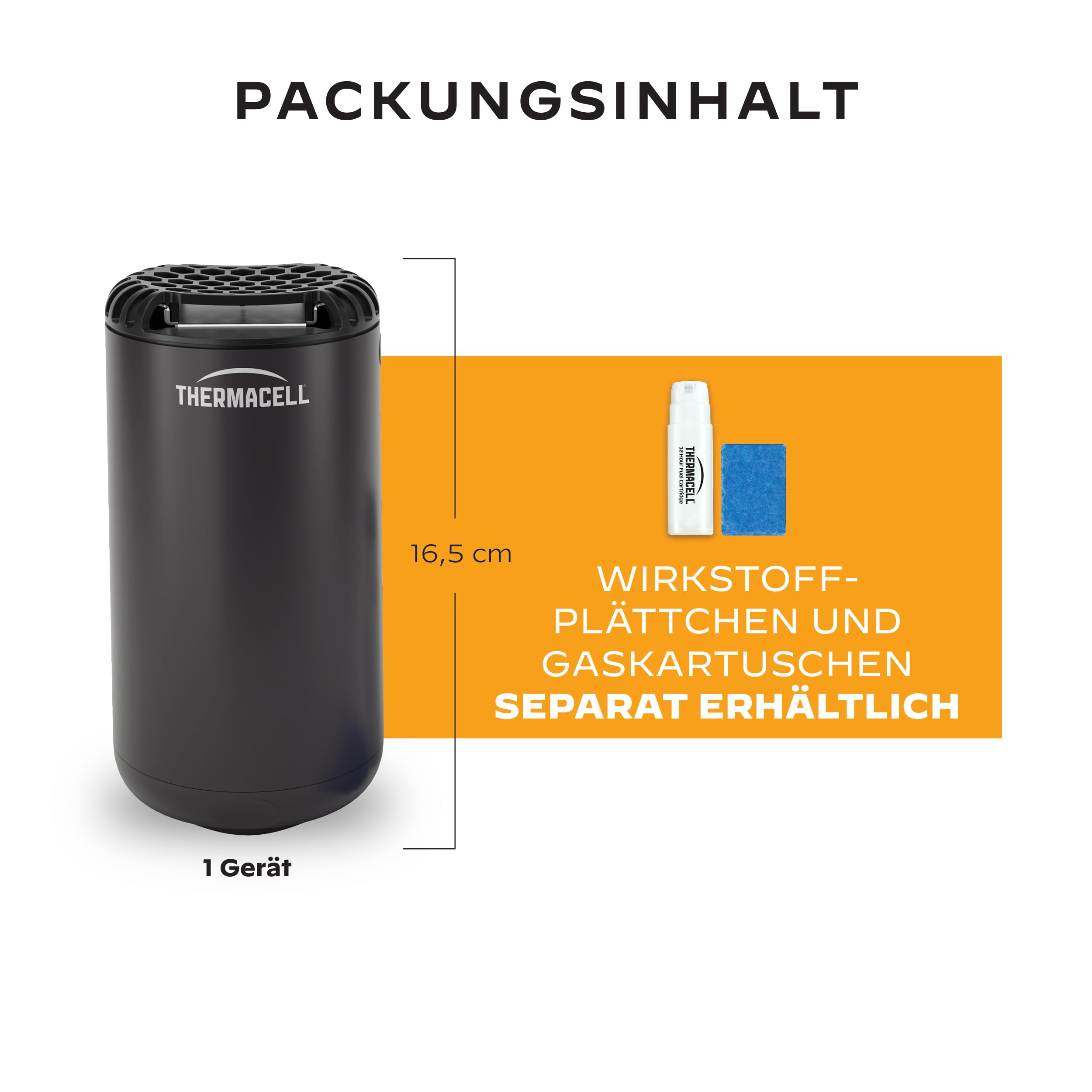 Thermacell Mückenabwehr Protect Basisgerät ohne Wirkstoffplättchen, innovatives Mückenschutz Standgerät in modernem Design, für Garten, Terrasse und Camping, Graphit
