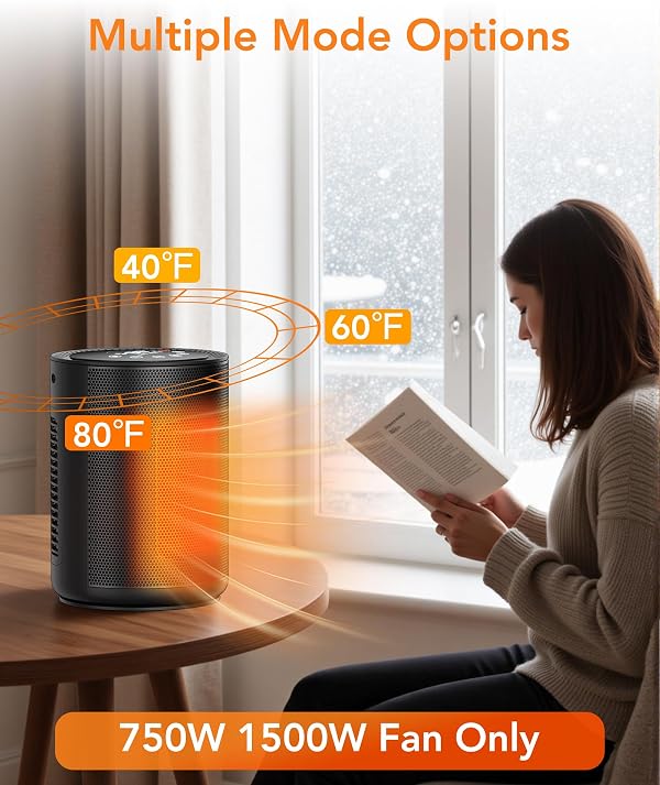 ZAFRO Space Heater for Indoor Use, Portable Electric Heaters with Digital Display and Remote, 2025 Upgraded, 24H Timer, 5 Mode, Thermostat, 1500W PTC Ceramic Fast Heat Safety for Home Office Bedroom by ZAFRO - Image 7