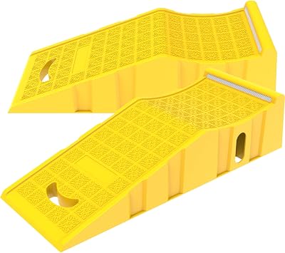 2 Pack - 35" L x 13" W x 8" H Inch Yellow Extra Heavy Lift Truck Ramps, Double Durable Wheel Stopper, Car Vehicle Parking Safety Service Ramps for Home Garage Maintenance or Oil Changes
