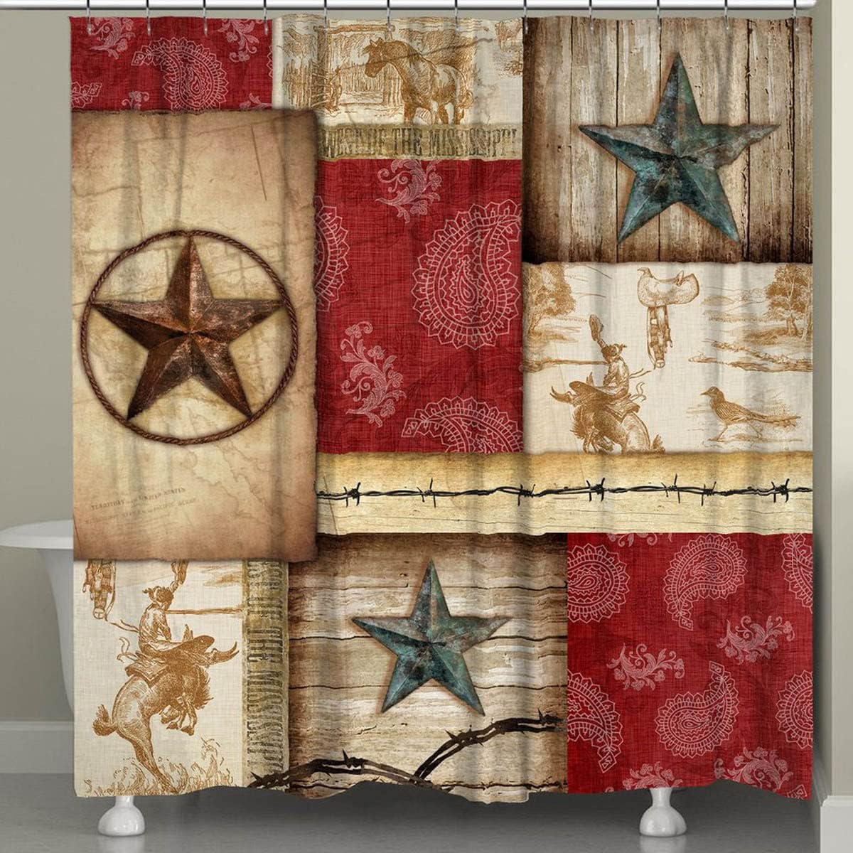 BLACK FOREST DECOR Cowboy Caravan Shower Curtain, Polyester, Curtain Holdbacks, 71" W x 72" L